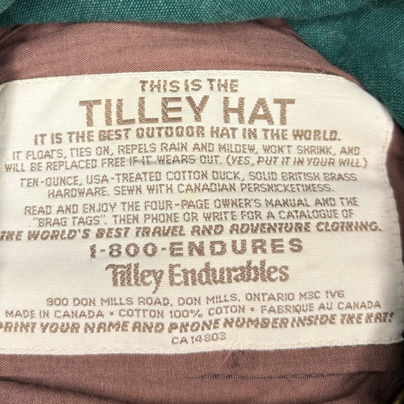 Tilley Wanderer Hat Green Canvas Bucket Hat / Boonie Hat Size 7 1/8 Tilley Hat - Picture 6 of 13